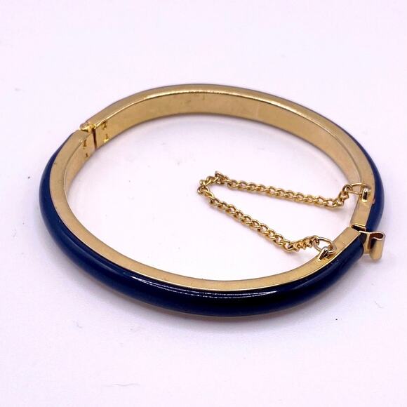 VTG Blue Acrylic Bangle Bracelet With Safety Chain - Picture 2 of 4